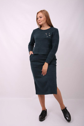 джемпер+юбка Ш1059_вяз 194 темная лагуна mild Ш1059_вяз 194 темная лагуна