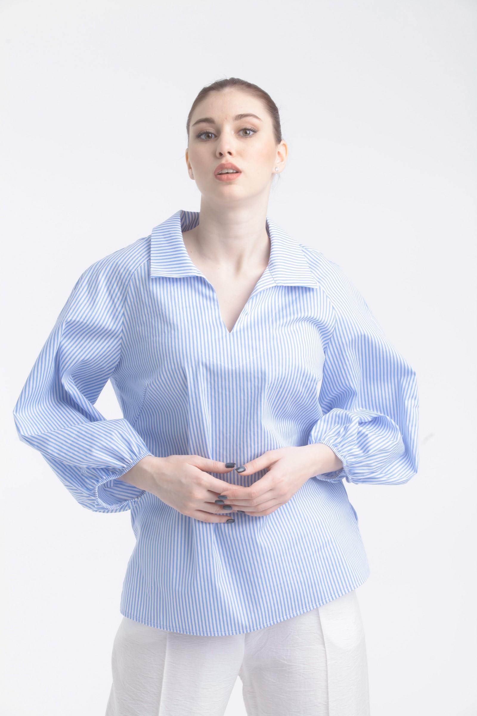 Блуза Л549 хлопок поплин полоска голубой Л549 хлопок поплин полоска голубой