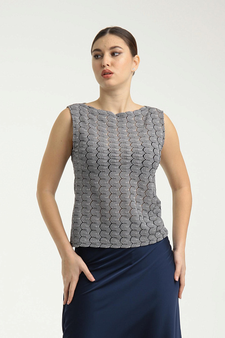 майка Л2054 кружево коклюшки чёрно-белый