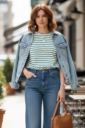 Футболка Л916 хлопок полоска ярко-зелёный Л916 хлопок полоска ярко-зелёный