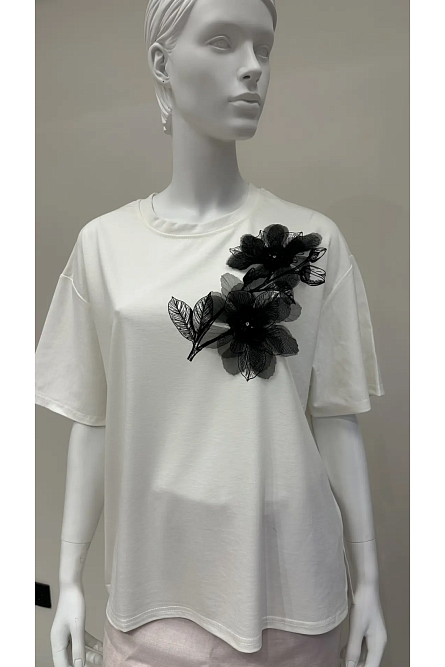 Футболка К001 белый цветок фатин 