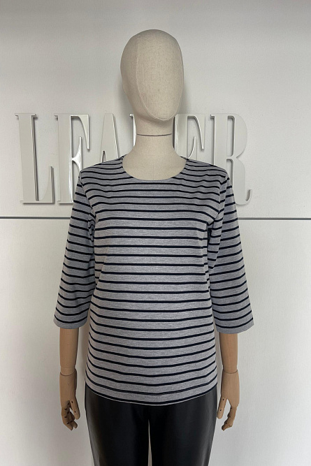 Футболка Л918 хлопок полоска чёрная - серый меланж 