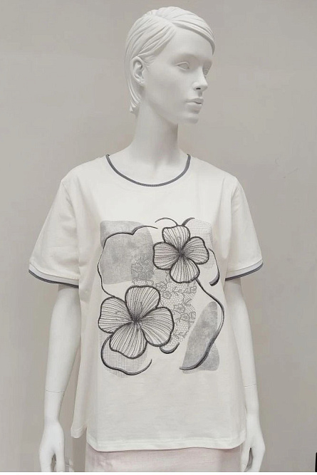 блузка К02 белый цветы