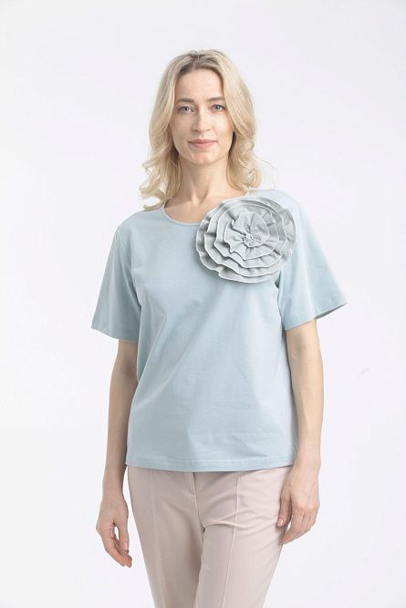 Футболка Л916 хлопок полынь, цветок Tropic