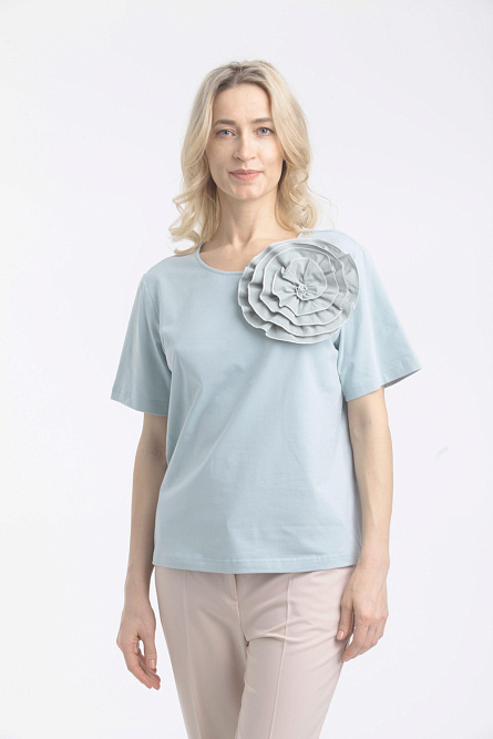 Футболка Л916 хлопок полынь, цветок Tropic