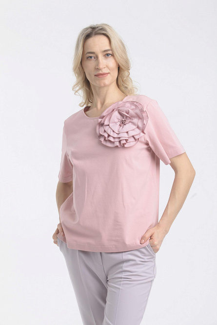Футболка Л916 хлопок п.роза, цветок Tropic